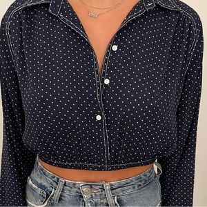 Navy blue polka dot crop blouse